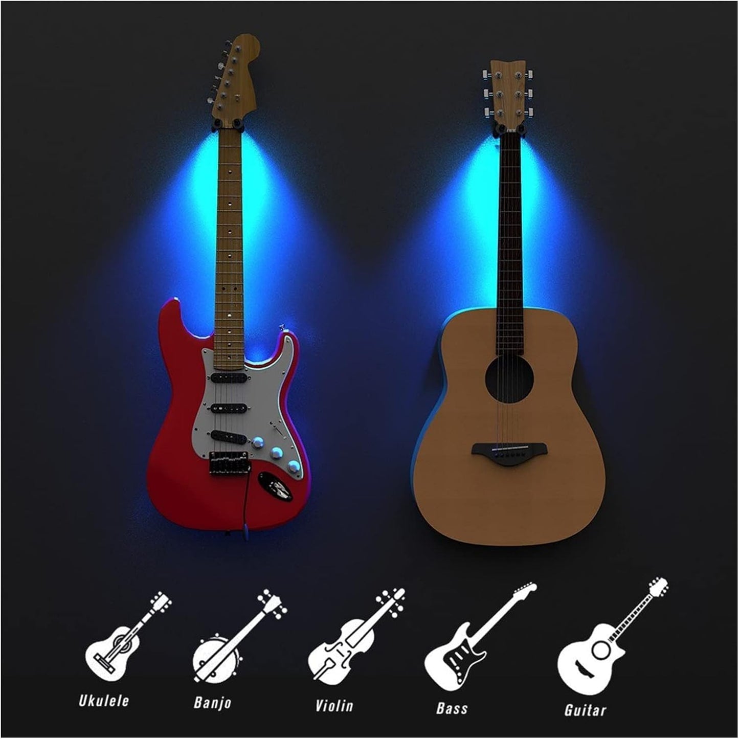 Wall-mounted LED support for guitar – Illuminate your instrument 