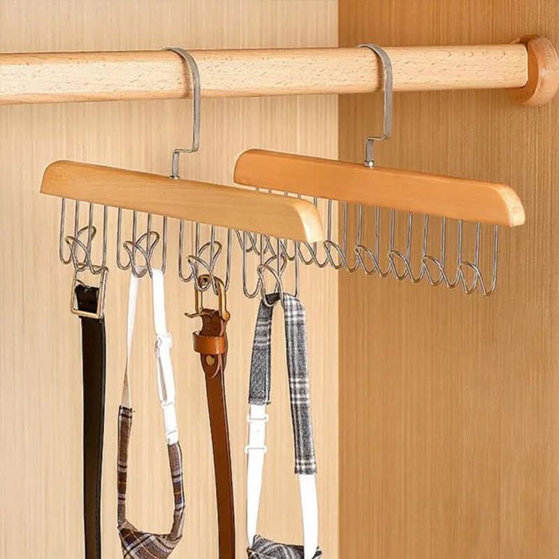 Perchero de madera con múltiples ganchos para un almacenamiento elegante 