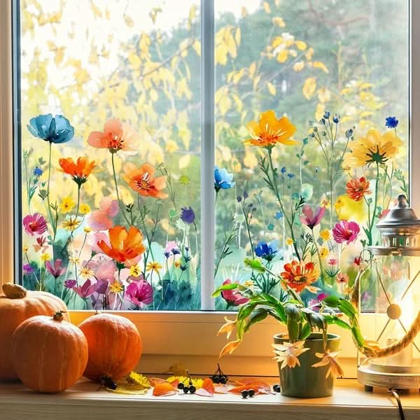 Klistremerker med blomster for vinduer 