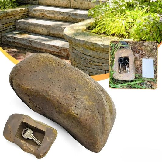 Diskrétní venkovní klíčová schránka ve tvaru kamene 